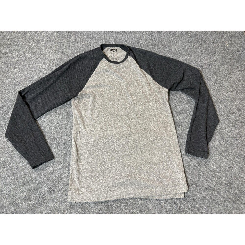 Levi's Shirt Mens M Gray Long Sleeve Ringer Raglan Crew Neck Tagless Tee Casual